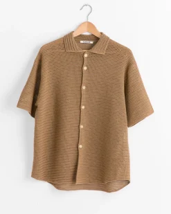 Mesh Knit Half Sleeved Shirt in Khaki Brown