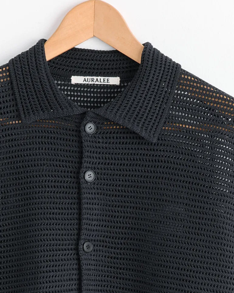 Mesh Knit Half Sleeved Shirt in Dark Navy