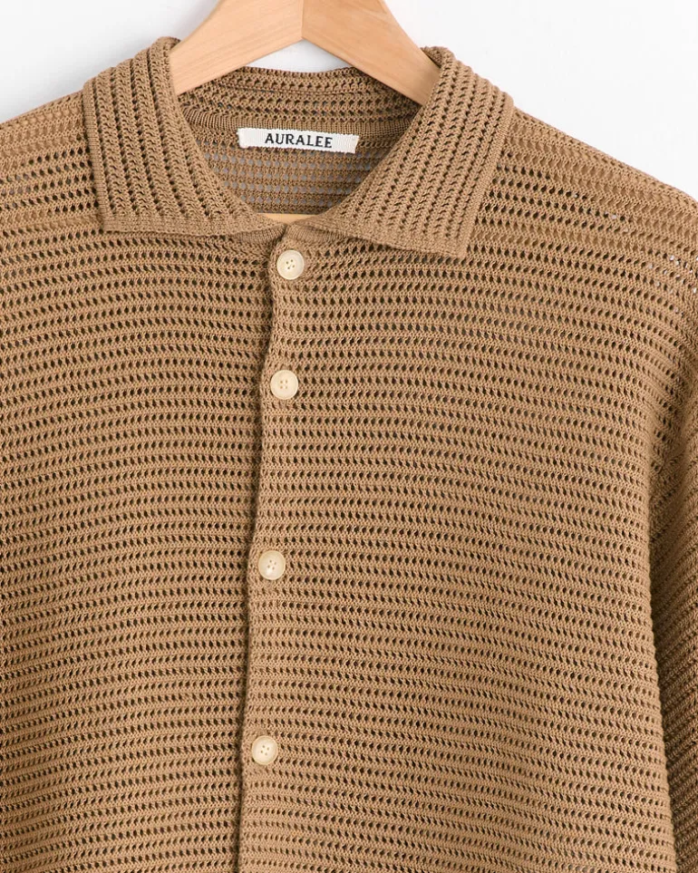 Mesh Knit Half Sleeved Shirt in Khaki Brown