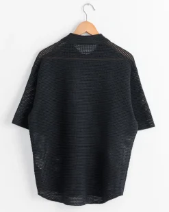 Mesh Knit Half Sleeved Shirt in Dark Navy