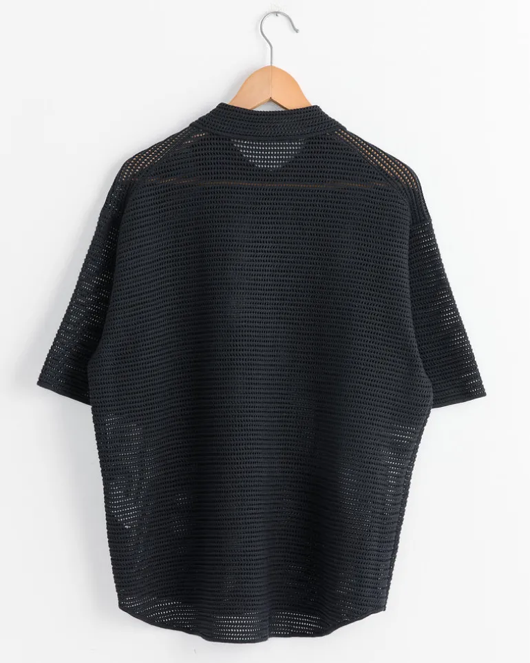 Mesh Knit Half Sleeved Shirt in Dark Navy