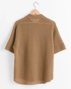 Mesh Knit Half Sleeved Shirt in Khaki Brown