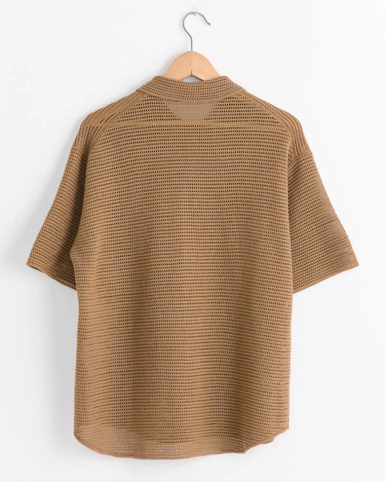 Mesh Knit Half Sleeved Shirt in Khaki Brown