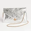 Metallic Leather Clutch in Silver