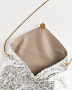 Metallic Leather Clutch in Silver