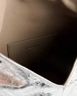Metallic Leather Clutch in Silver