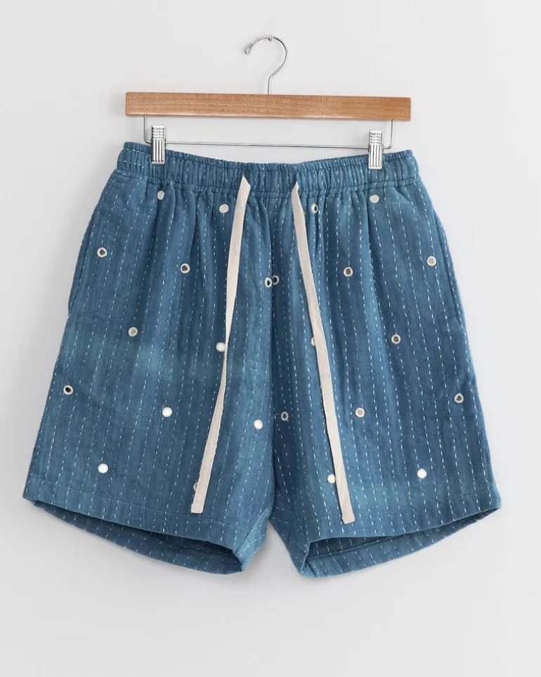 Mirror Short in Indigo/Ecru
