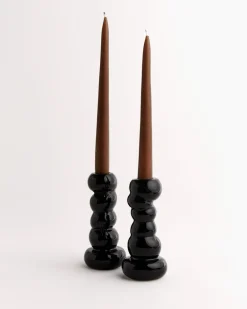 Misfits Set Of 2 Candleholder in Gloss Black