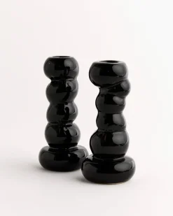 Misfits Set Of 2 Candleholder in Gloss Black