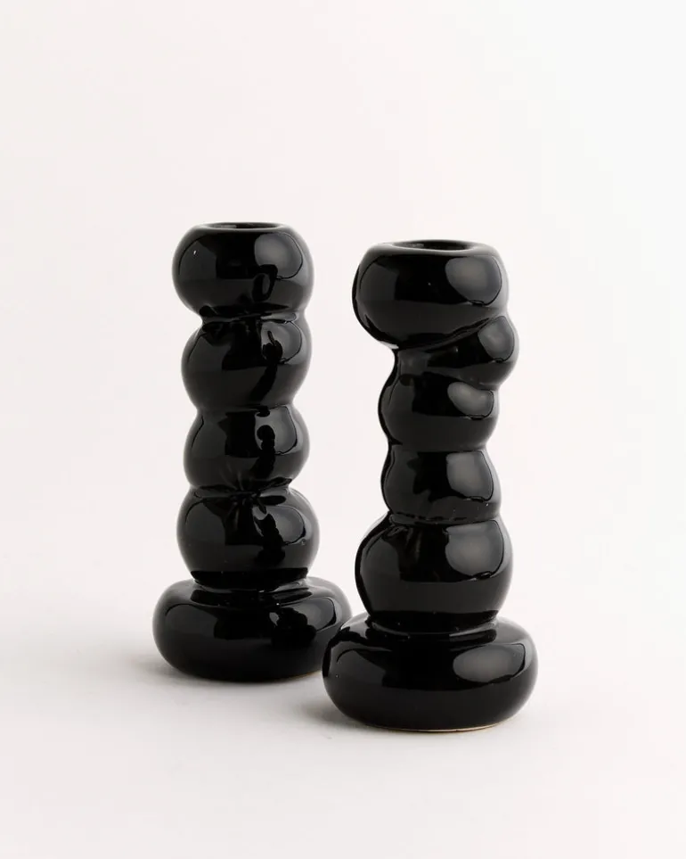 Misfits Set Of 2 Candleholder in Gloss Black