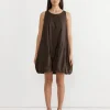 Nylon Volume Mini Dress in Brown