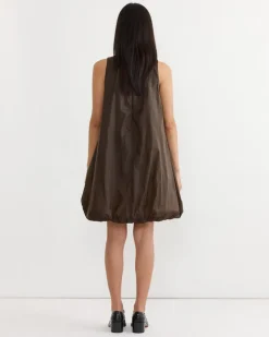 Nylon Volume Mini Dress in Brown