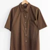 Open Collar Half Sleeved Shirt in Dark Brown