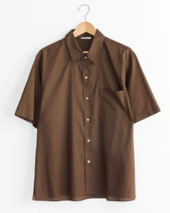 Open Collar Half Sleeved Shirt in Dark Brown