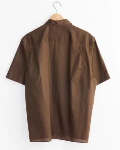 Open Collar Half Sleeved Shirt in Dark Brown