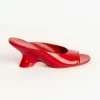 Open-Toe Leather Mules in Vermillon
