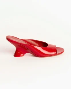 Open-Toe Leather Mules in Vermillon
