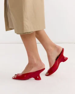 Open-Toe Leather Mules in Vermillon