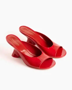 Open-Toe Leather Mules in Vermillon