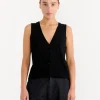 Organic Cotton Pointelle Waistcoat in Black