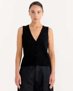 Organic Cotton Pointelle Waistcoat in Black