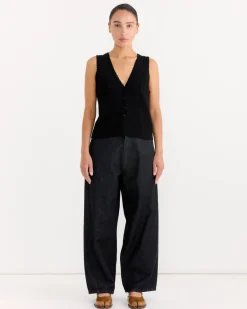 Organic Cotton Pointelle Waistcoat in Black
