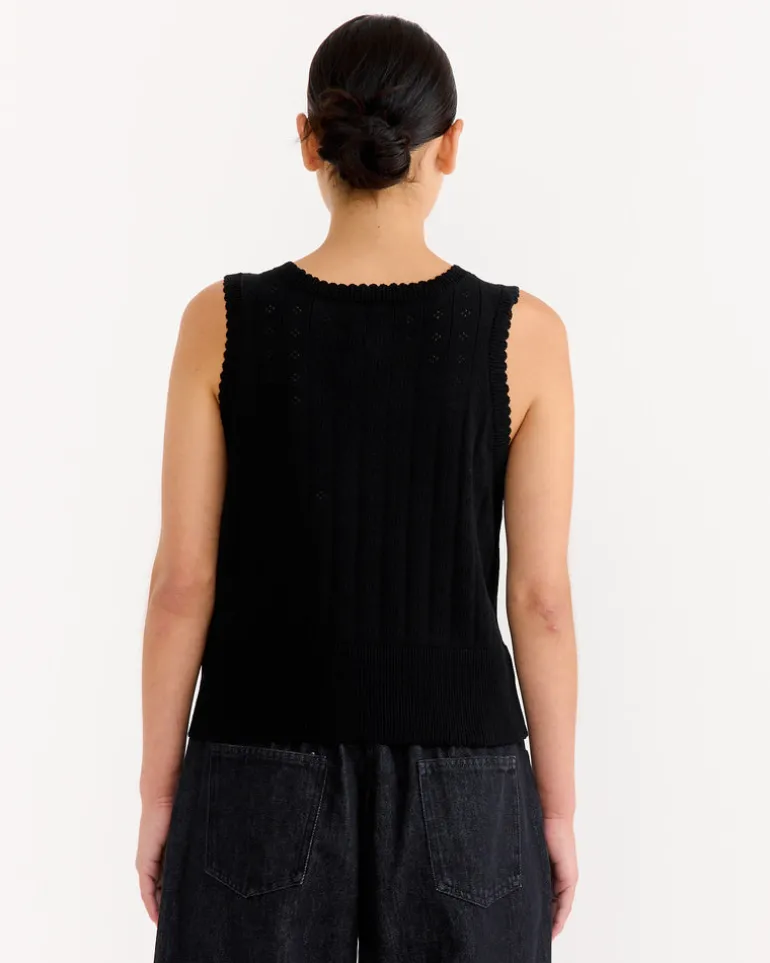 Organic Cotton Pointelle Waistcoat in Black