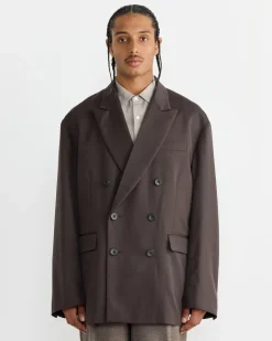 Oversized Double Breasted Jacket in Grey Khaki