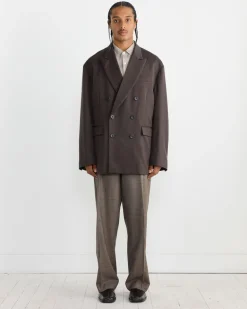 Oversized Double Breasted Jacket in Grey Khaki