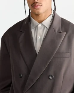 Oversized Double Breasted Jacket in Grey Khaki