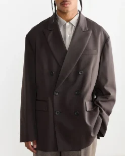 Oversized Double Breasted Jacket in Grey Khaki