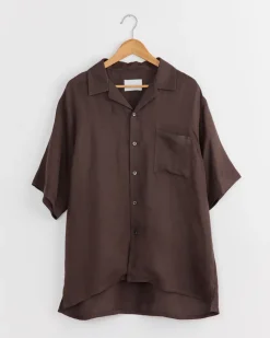 Oversized Open Collar Short Sleeve Shirt in Khaki