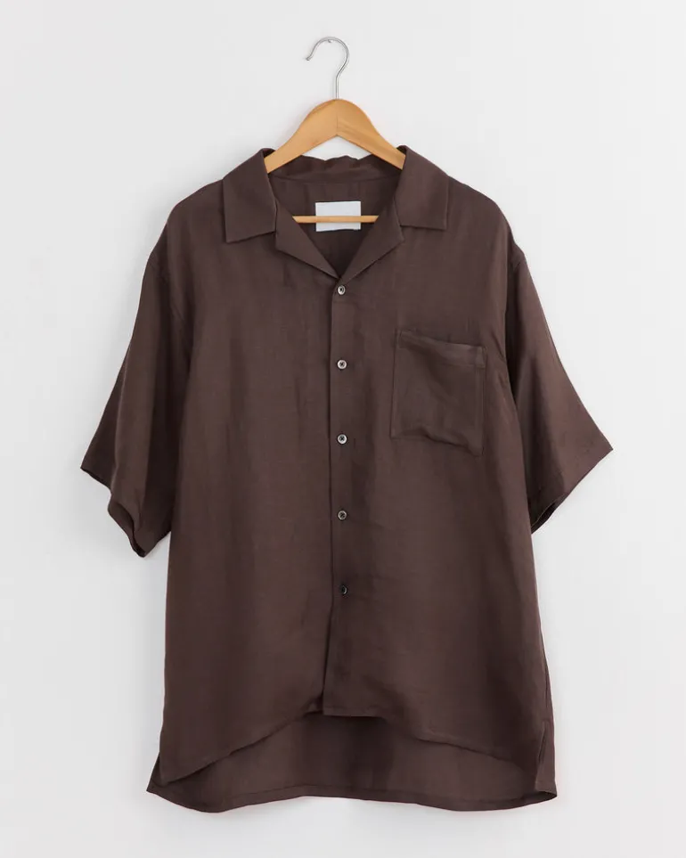 Oversized Open Collar Short Sleeve Shirt in Khaki