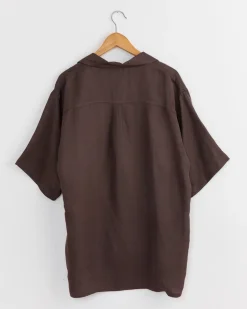 Oversized Open Collar Short Sleeve Shirt in Khaki