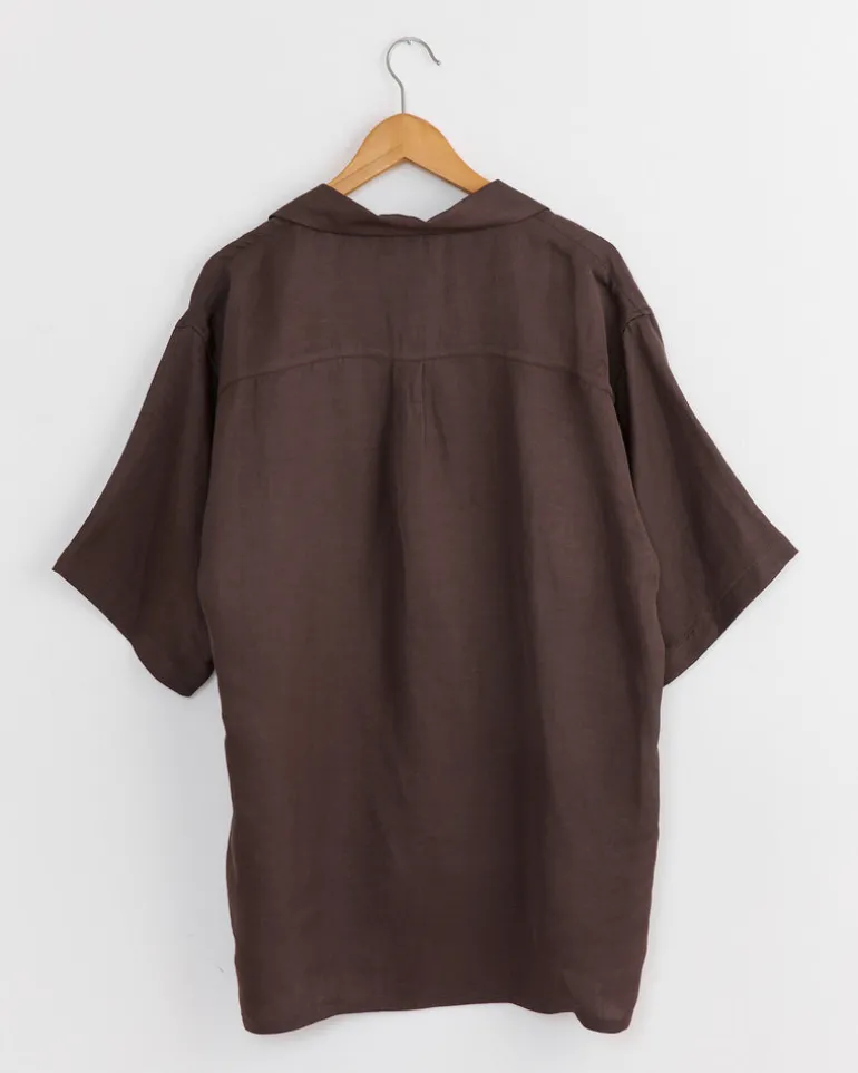 Oversized Open Collar Short Sleeve Shirt in Khaki