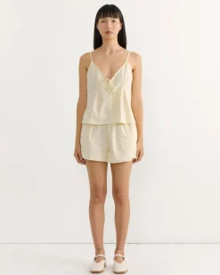 Placket Short Set in Butter Stripe