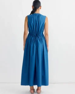 Pleated V-Neck Dress in Blue