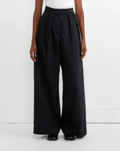 Pleated Wide-Leg Pants in Black