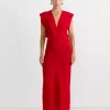 Plunge Drape Dress in Rosso