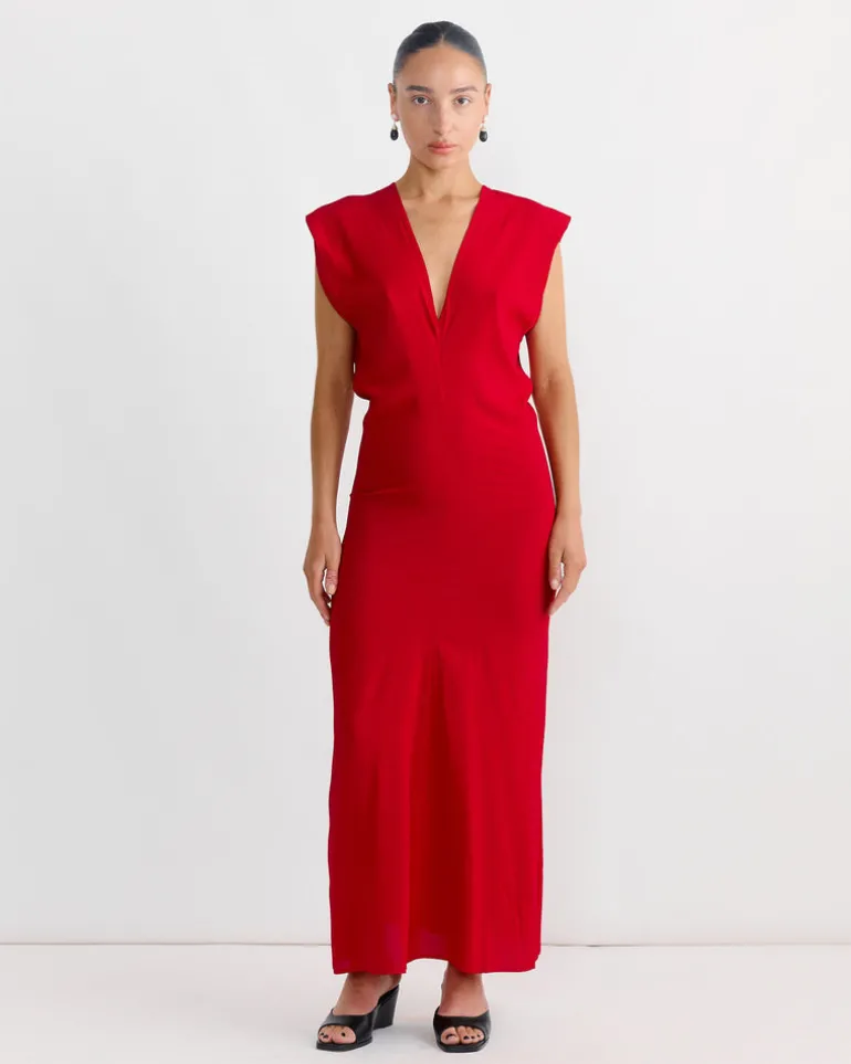Plunge Drape Dress in Rosso