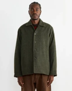 Porto Shirt Jacket in Felted Wool Olive