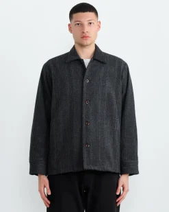 Porto Shirt Jacket in Plaid Wool Navy