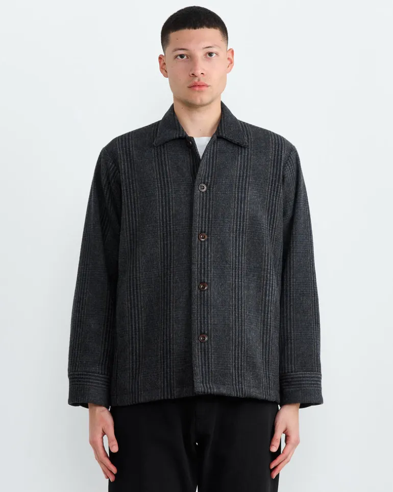 Porto Shirt Jacket in Plaid Wool Navy