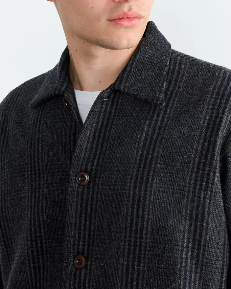 Porto Shirt Jacket in Plaid Wool Navy