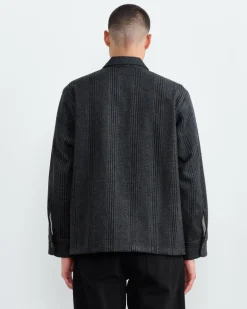 Porto Shirt Jacket in Plaid Wool Navy