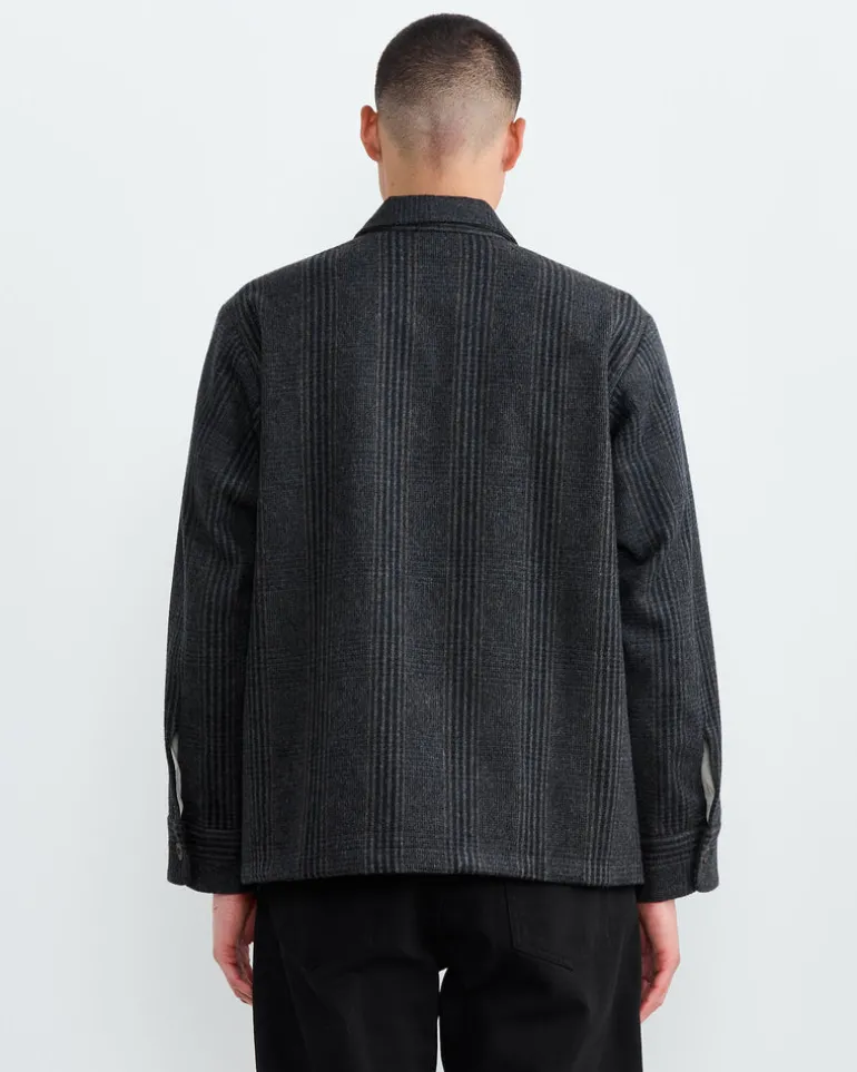 Porto Shirt Jacket in Plaid Wool Navy