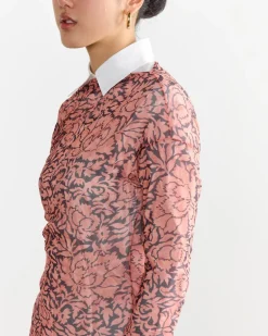 Printed Draped Top in Peach