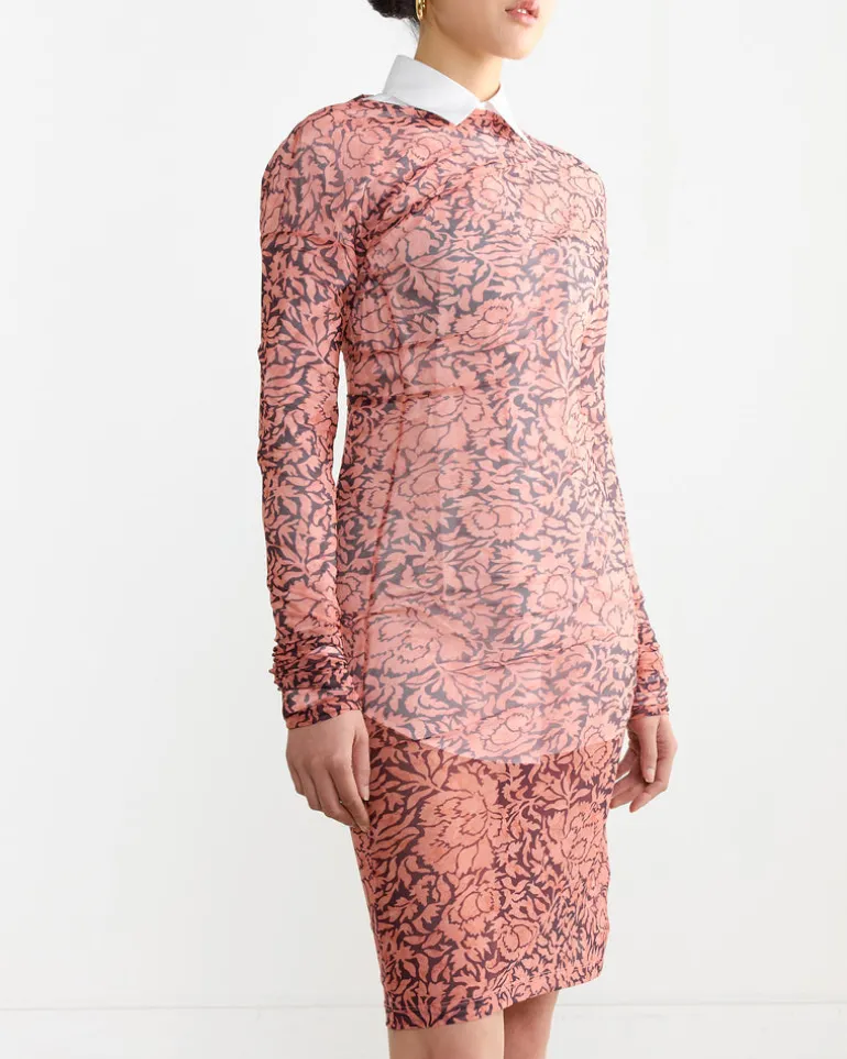 Printed Draped Top in Peach
