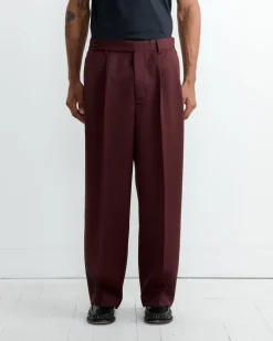 Riding Twill Braided Trouser in Burgundy