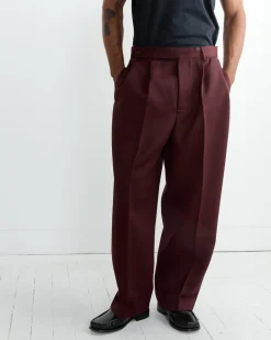 Riding Twill Braided Trouser in Burgundy